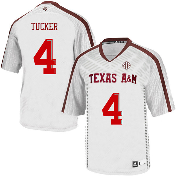 Men #4 Derrick Tucker Texas A&M Aggies College Football Jerseys Sale-White